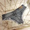 Qisin Women Sexy Low Waist Hole Tassel Denim Shorts Jeans Thong Short Feminino 240407