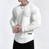 Herren Muskeln O-Neck-Hemden Leichtes Gewicht Schlanker Fit Langarm Workout Fitnessstudio T-Shirts weiche T-Shirts Bodybuilding 240409