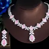 Brincos de colar Conjunto de três gracas elegantes e rosa zirconia cúbica de luxo Big Long Bridal Wedding Party Jewelry for Women TZ995