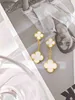 Women Top Grade VanCelfe Oryginalne projektanty Kolczyki Grupi Galwoznaczna K Clover Double Flower Ear Clapper Not Fade Agat Biżuteria z logo