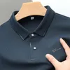 Marque haut de gamme Ice Silk à manches longues à la mode Polo imprimé Polo Automne Trend Mens T-shirt Casual Top 240412