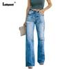 Jeans femminile donne tasche con cerniera ad alto taglio pantaloni deminiche buco pantaloni strappati 2024 America Europe Fashion Patchwork