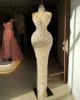 Party Dresses Beige Pearls Pärlad halter Neck Wedding Evening Sleeveless Long Mermaid Gowns 2024 Custom Made Prom Vestidos