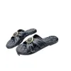 Slippers Metal Buckle Pleated Sloping Heel Flip Flops for Women in the Summer of Sheepskin Diamond Grid Flat Bottomed Sandals External Wear