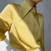 Blouses voor dames Elegant Turn Down Collar Silk Shirt Vintage Button Satin Blouse Fashion White Lantern Long Sleeve Office Lady Tops Blusas