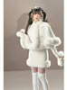 Robes de travail Sweet automne hiver 2024 French Fur 2 Pieds Sets Femmes Tenues décontractées Elegant Korean Jacket Coats Outwear Office Lady S