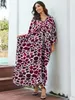 2024 Summer Bohemian Printed Multicolor V Neck Batwing Sleeve Dress For Women Outfits Sundress Beach Wear Maxi Dresses Q1591 240417