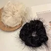 Women Solid Color Scrunchies Korean Girls Bright Silk Fringe Elastic Hair Band Black Blue Pink Beige Green Hair Accessories