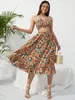 Elegant Bohemia Sexy Bikini Set Dress Chic Women Elastic Waist Two Pieces Skirt with Female Beach Holiday Floral Print Midi Sets 240410