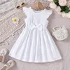 Girl Dresses 2024 Summer Arrival Girls Sleeveless O Neck Ruffles Bow White Cute Party Princess Dress Custume 4-7T