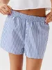 Kadın Şortları Kadın Y2K Salonu Elastik Bel Stripes Ekose Geniş Bacak Boksör Pijama Vintage Düğmesi Ön Boyshorts