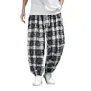 Men's Pants Sweatpants Loose Straight Bloomers Long Slacks Drawstring Summer Casual Plaid Printing Streetwear For Men Hombre