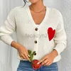 Women's Sweaters Sweet and caring embroidered V-neck knitted cardigan loose solid color long sleeved Valentine's Day sweater cardigan jacket for women fashion tops