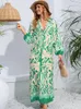 Casual Dresses Fashion Printed Swing Maxi Dress For Women Loose Pullover V-neck Long Sleeved Vestido 2024 Summer Lady Holiday Beach Robes