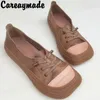 Sapatos casuais CareAyyyMade-Women Couro genuíno de couro puro puro respirável fundo espesso espesso preguiçoso manual costurado single