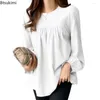 Frauenblusen 2024 Mode elegante solide Bluse für Frauen Langarm O-Neck Casual Office Dame Tops Einfach lose Plus-Size-Hemd Blusas