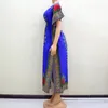 Ethnic Clothing Dashikiage Fashion Autumn Dashiki Pattern Printed Blue Cotton Short Sleeve African Dresses For Women