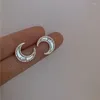 Boucles d'oreilles goujons qmcoco couleurs argentés simples coquille lune zircon oreille femme mode élégance romantique vintage de fête faite à la main bijoux cadeaux