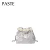 Shoulder Bags Beading Handle Design Fashion Stylish Tote Shiny Silks And Satins Cowhide Leather Women Handbag Small Soft Green Bag