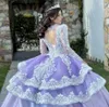 Lilac Lavender Princess Quinceanera klänningar långärmad Gillter Applique Lace Peplum Vestidos de 15 Anos Quinceaneras 2024 Lujo