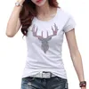 Magliette da donna 2024 Stile Lady White Cute Antler Thirt Rinestone T-shirt Round Neck Caribou Tops for Women Overszed Cotton Culture Time