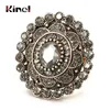Cluster Rings Kinel Fashion Women Ring Antique Gold Unique Grey Crystal Flower Big Vintage Wedding Jewelry Drop