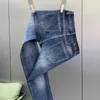 Heren jeans ontwerper Little Monster Light Luxe Europese goederen Blauw 3D -geprinte Wash veelzijdige elastische slanke fit kleine rechte poots broek 25nn