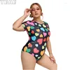 Kvinnors badkläder Yeae Plus Size Triangle One-Piece Swimsuit Love Printed Round Neck Quick Dry Stretchy Sexy Conservativeswimming
