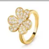 High-end Luxury Ring V Golden Fanjia Clover Thickened 18K Gold Plated Ring with Full Diamond Lucky Grass New and Fashion Network Red