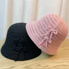 Berets Korean Version Instagram Spring/Summer Fisherman Hat Sweet Bow Knitted Bowl Sunshade And Sunscreen Bucket