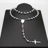 Chains AMUMIU 8mm Classic Rosary Necklace Beads Chain Cross Religious Catholic Stainless Steel Women's Men's Jewelry HZN080