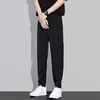 Men's Pants Men Suit Elastic Waist With Ankle-banded Pockets For Gym Training Business Wear Lightweight Ice