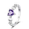 Klusterringar 2024 925 Sterling Silver Natural Amethyst Heart Shaped Ring European och American Fashion Simple Women's Gem