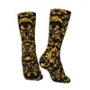 Chaussettes masculines nouveauté motif de fleurs dorées robe unisexe confortable confortable