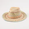 Europejska amerykańska ręcznie tkana Lafite Beach Straw Hat Women Elegancki słoneczny kapelusz Visor Raffia Fedora Hat 240412