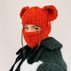 Beer oren haakbalaclava vrouwen handgemaakte kettingcirkel gebreide hoed mode feest chenille masker warme oorbeveiliging schedels cap 240419