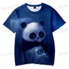 T-shirts voor heren Nieuwe Hot Fashion Summer 3D Panda Print T-shirt voor heren en dames schattige ronde nek korte slev Childrens all-match strt tops t240419