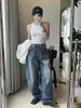 Jeans pour femmes apprécient les femmes vintage courbe large jambe y2k streetwear coréen lâche tous les pantalons en denim en coton pantalon cargo 2024 printemps