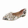 Buty swobodne Pearl Peating Slip na mokasynach Kobiety spiczasty palce Balet Balet 41-43 plus brokat mokryn