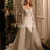 Abito da sposa sirena stravagante con treno staccabile 2024 maniche lunghe 2 in 1 overskirt fiori in perline maniche lunghe abiti da sposa Grecian Robe de Mariee Chic