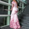 Summer Ins Womens baskılı dijital baskı dokuma dikiş balık kuyruğu uzun terlikleri büyük salıncak elbise
