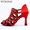 Sapatos de dança Wuxijiao Latin Women Waltz Salsa Ballroom Zapatos de Baile Latino Mujer Black Red para