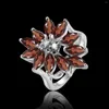 Cluster Rings 925 Silver Natural Amethyst Gemstone Flower Design Fashion