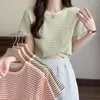 Women's T Shirts Summer O-Neck Striped Short Sleeve T-Shirt With Loose Pullover Casual Knit Top High Quality Crop Tops