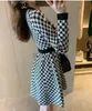 Designer Womens dress autumn clothes sweater casual long skirt clothing Knitted A-line skirts women knit Plaid printing girl warm Long sleeve dresss Asian size S-L G69