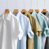 Chemises décontractées pour hommes 2024 hommes à manches courtes Robe à manches courtes Free Solid Down Down Elemy Cotton Shirt Coréen Vêtements