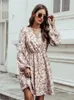 Casual Dresses Spring Autumn Midi Women 2024 Sexy V Neck Long Sleeve Floral Dress Party Date Cute Sweet Female For Girl Vestidos