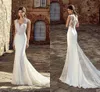 Elfenbein Satin Spitze Meerjungfrau Brautkleider elegante Knöpfe zurück einfache Boho Garden Brautkleider Sweep Zugrobe de Mariee Braut zweite Empfangskleid yd