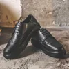 Casual Shoes 2024 Spring Men's Business Dress Pu Leather Men Soft Bottom Classic Pointed Brock Carved Lace-Up