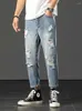 Jeans masculinos 2024 Moda de primavera/verão azul rasgado casual relaxado confortável respirável de alta qualidade calças de tamanho grande 28-38